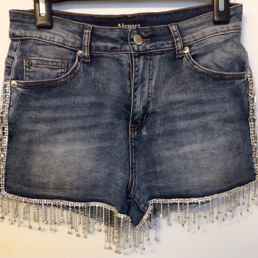 Denim Shorts with Beaded Fringe
